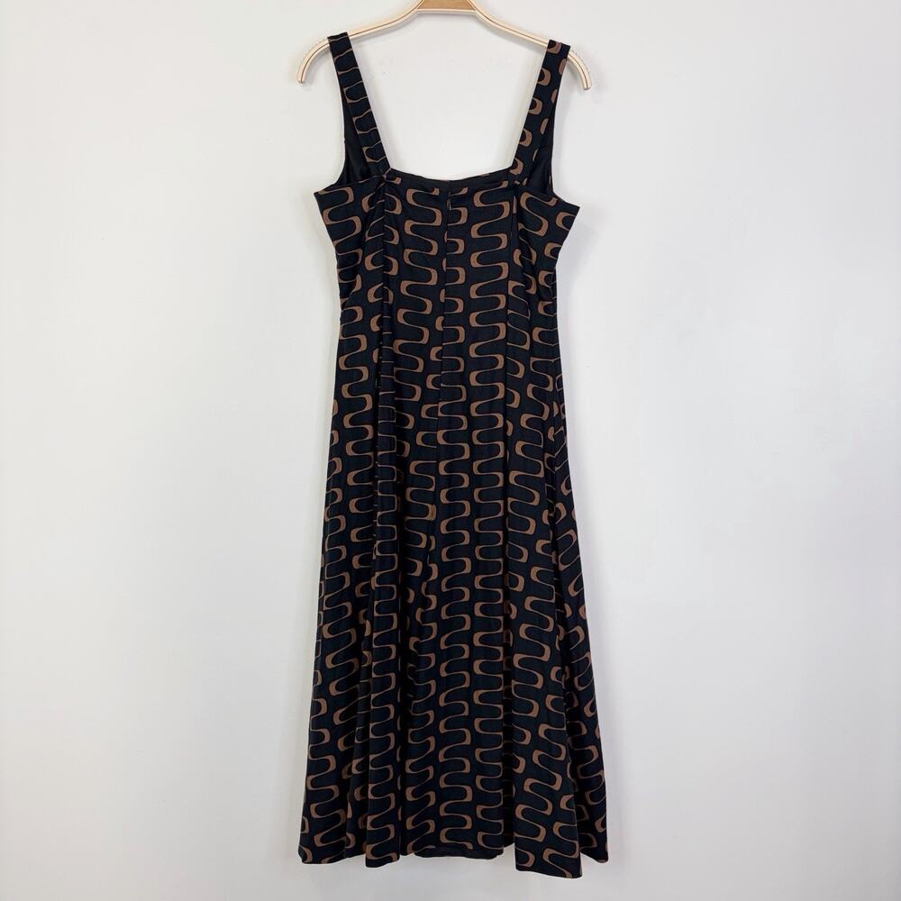 Christian Lacroix Linen Blend A-Line Square Neck Midi Dress 8 Black Tan Retro - Picture 3 of 12